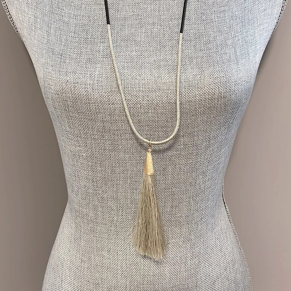 Long Gold Tassel Necklace  Rope and Rubber Cord